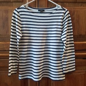 J Crew White & Navy Striped Boatneck Tee NWOT
